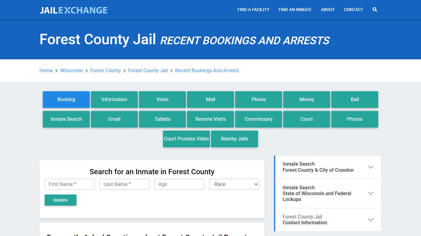 Forest County Jail WI Recent Arrests and Bookings - Jail Exchange