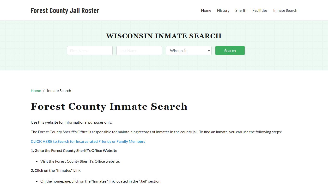 Forest County, WI Detainee Lookup