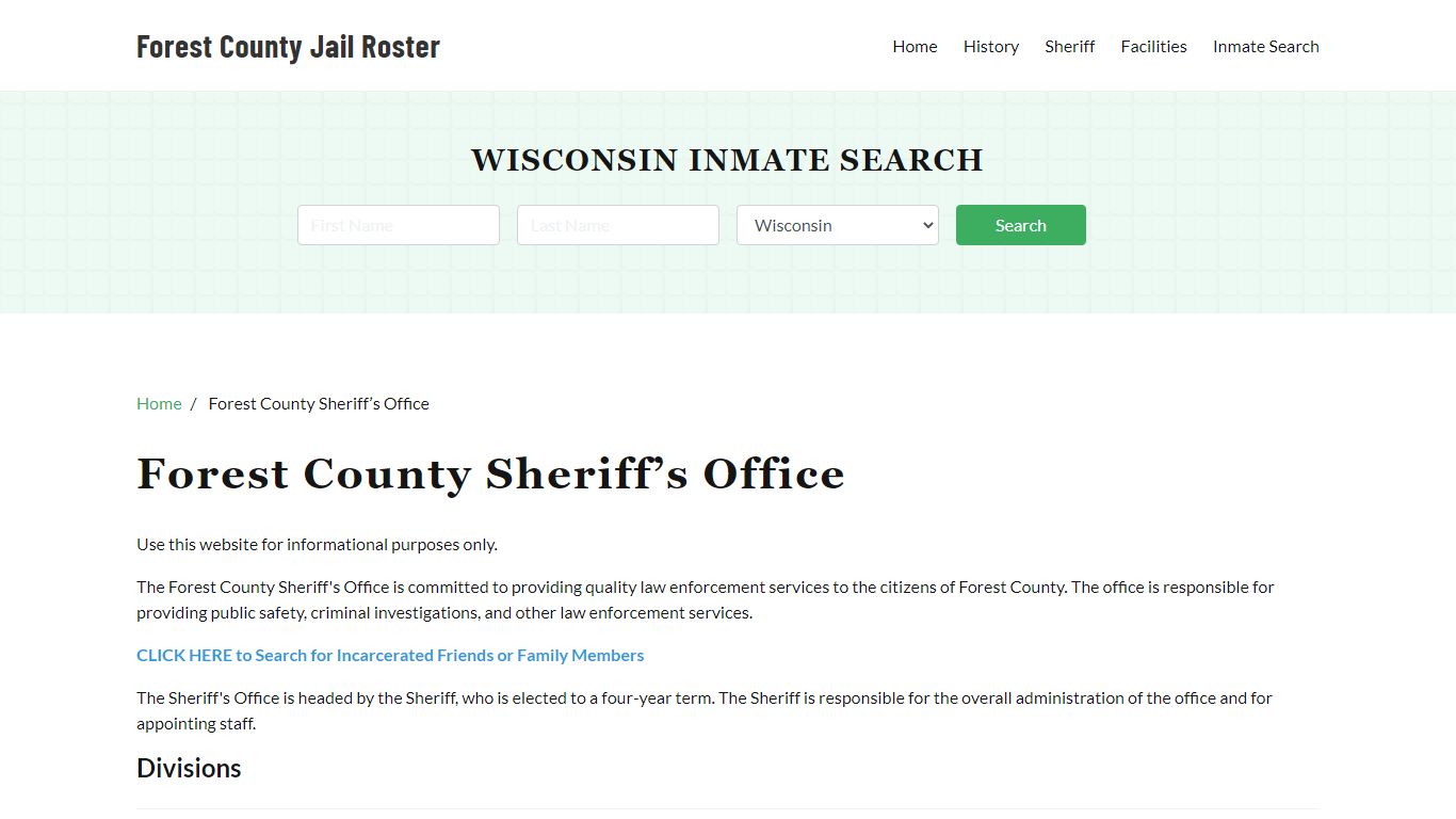 Forest County Sheriff Office, WI, Arrest Warrants Search