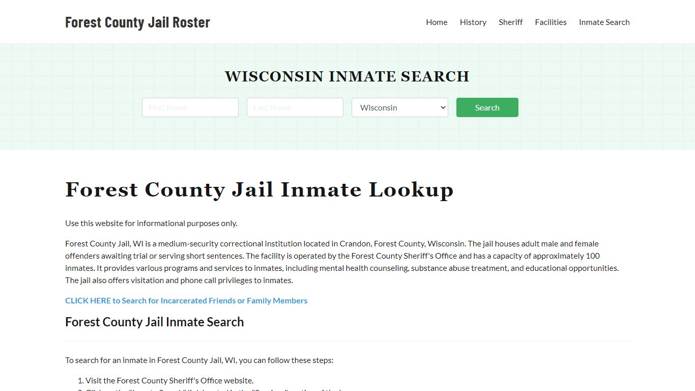 Forest County Jail Roster Lookup, WI, Inmate Search